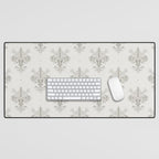 Fleur De Lis In Cool Neutral Grey Desk Mat Gallery Image 1