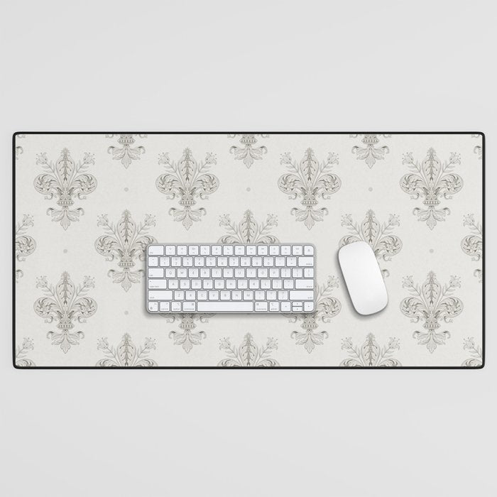 Fleur De Lis In Cool Neutral Grey Desk Mat Gallery Image 1