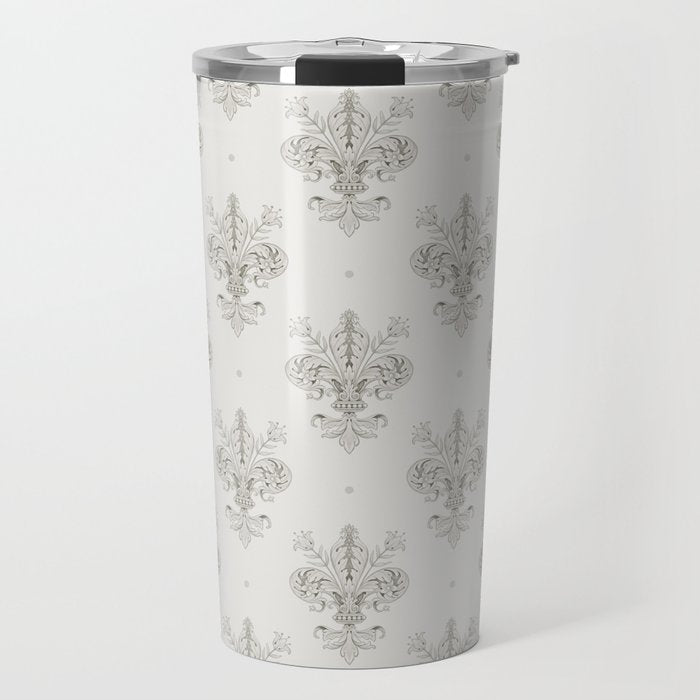 Fleur De Lis In Cool Neutral Grey Travel Mug Gallery Image 1