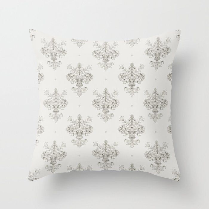 Fleur De Lis In Cool Neutral Grey Throw Pillow Gallery Image 6