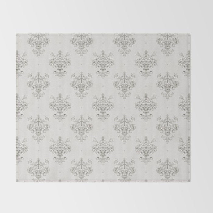 Fleur De Lis In Cool Neutral Grey Throw Blanket Gallery Image 2