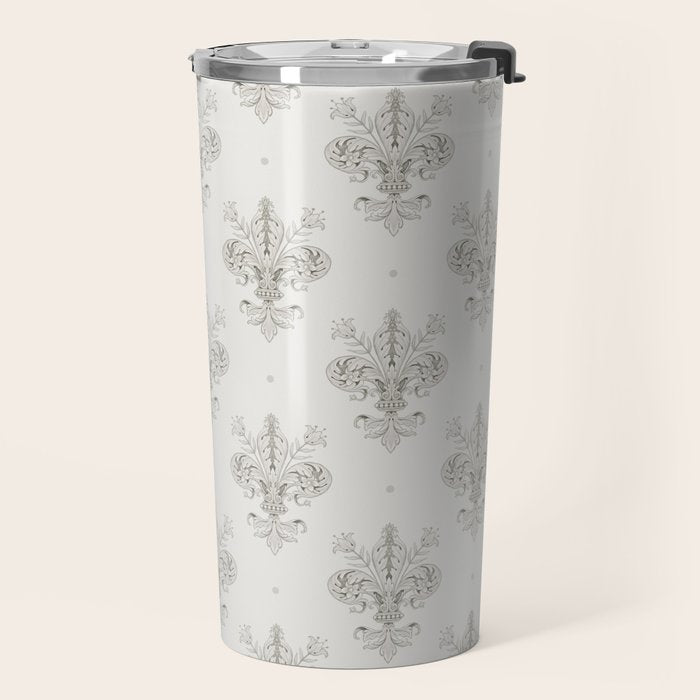 Fleur De Lis In Cool Neutral Grey Travel Mug Gallery Image 2