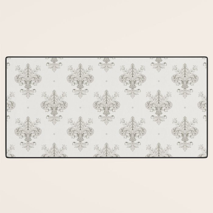 Fleur De Lis In Cool Neutral Grey Desk Mat Gallery Image 3