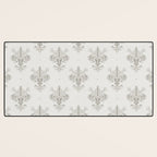 Fleur De Lis In Cool Neutral Grey Desk Mat Gallery Image 3