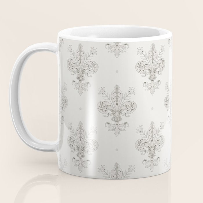 Fleur De Lis In Cool Neutral Grey Coffee Mug Gallery Image 3