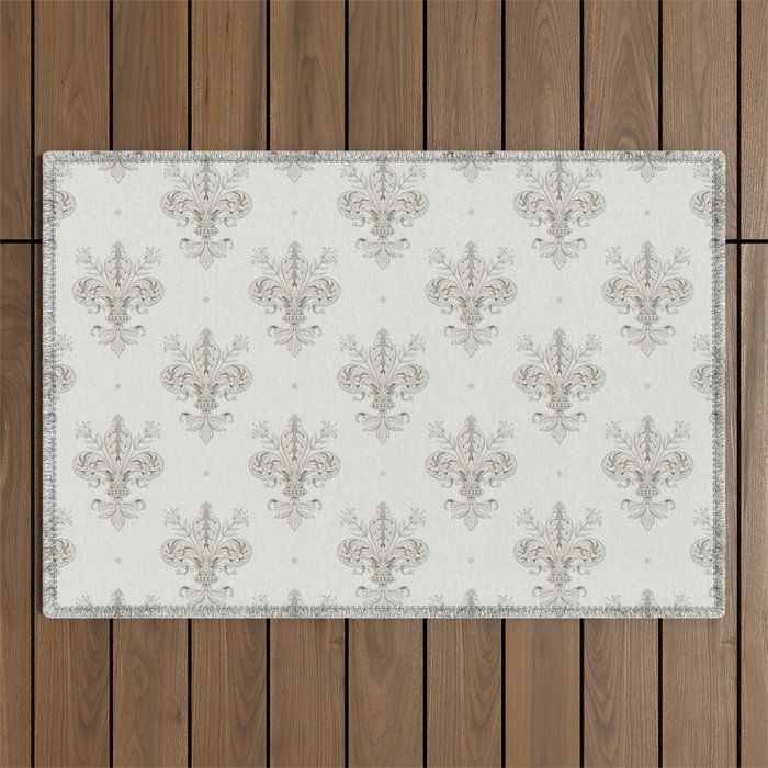 Fleur De Lis In Cool Neutral Grey Outdoor Rug Gallery Image 1