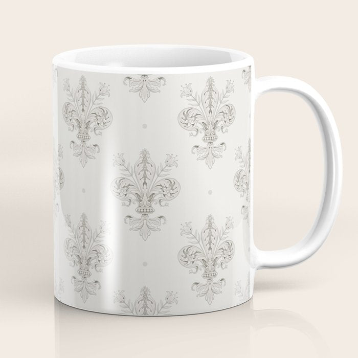 Fleur De Lis In Cool Neutral Grey Coffee Mug Gallery Image 1