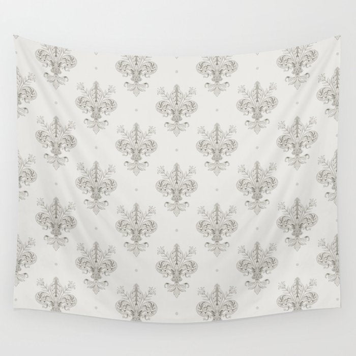 Fleur De Lis In Cool Neutral Grey Wall Tapestry Gallery Image 1