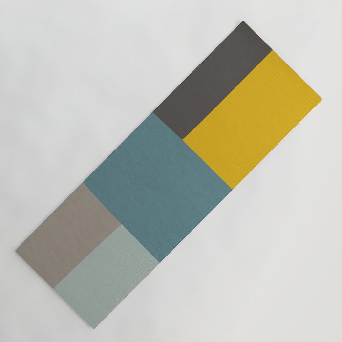 Teal Mustard Gray Modern Patchwork  Yoga Mat Gallery Image 1