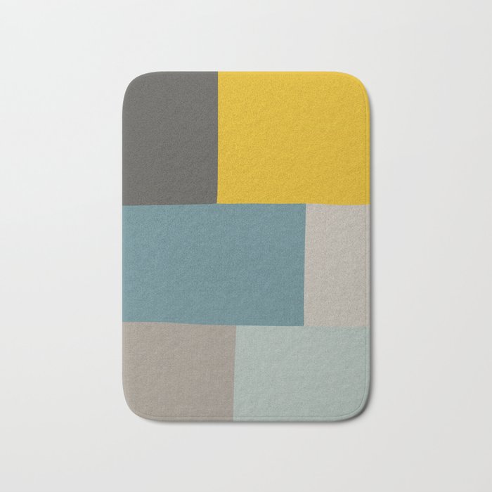 Teal Mustard Gray Modern Patchwork  Bath Mat Gallery Image 1