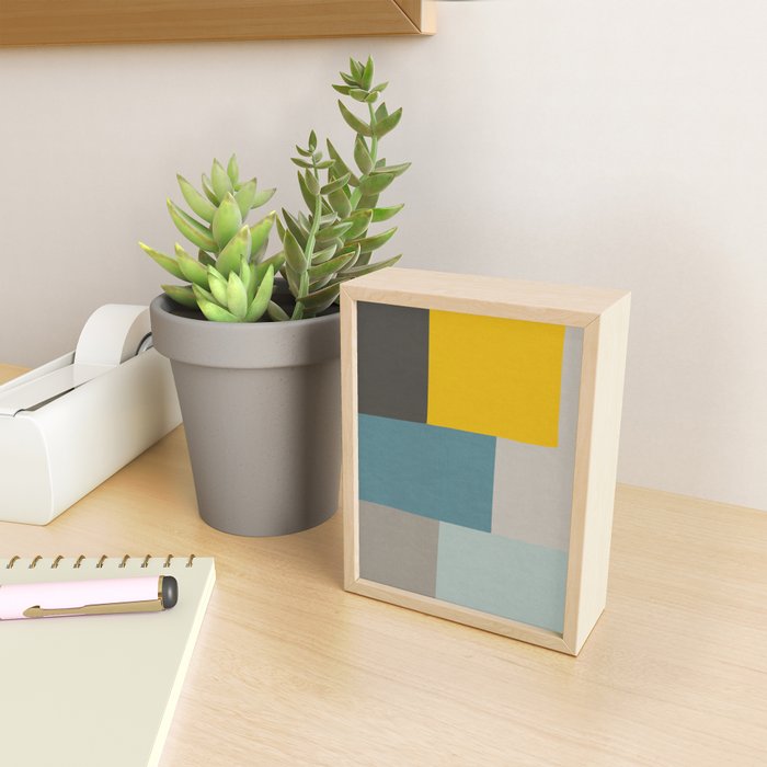 Teal Mustard Gray Modern Patchwork  Mini Art Print Gallery Image 2
