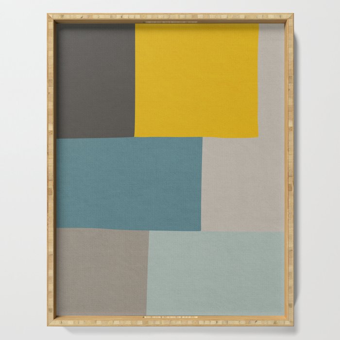 Teal Mustard Gray Modern Patchwork  Serving Tray Gallery Image 1