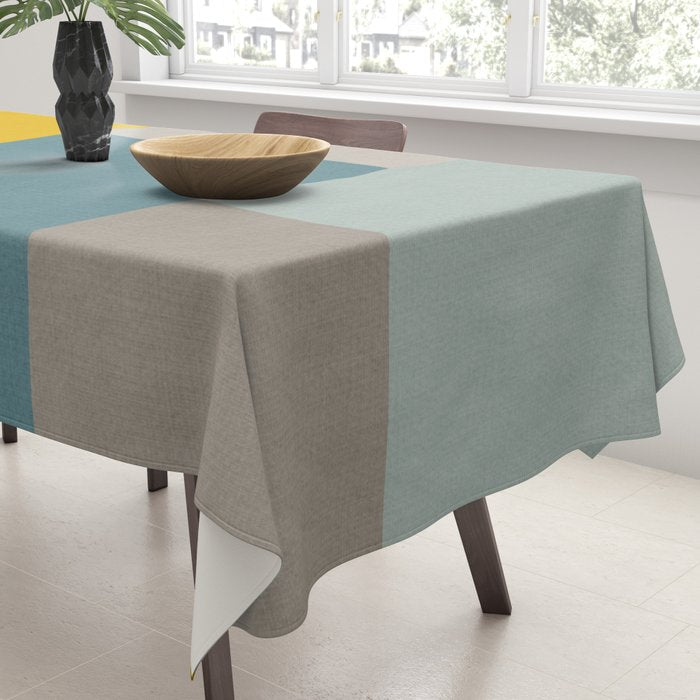 Teal Mustard Gray Modern Patchwork  Tablecloth Gallery Image 3