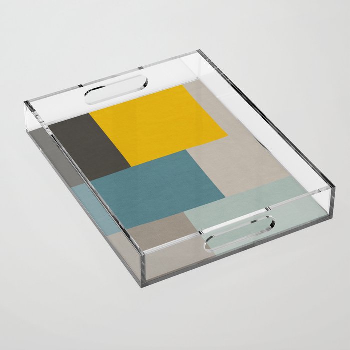 Teal Mustard Gray Modern Patchwork  Acrylic Tray Gallery Image 1