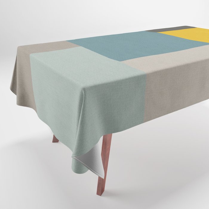 Teal Mustard Gray Modern Patchwork  Tablecloth Gallery Image 1