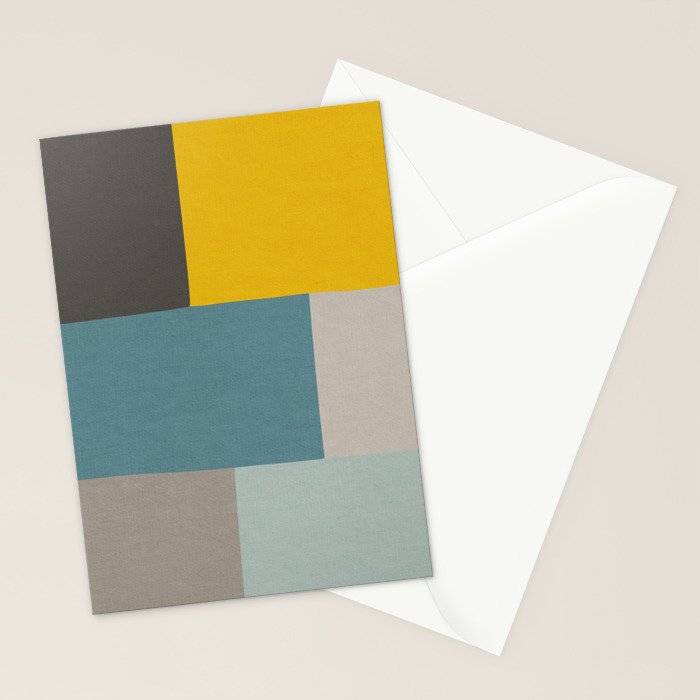 Teal Mustard Gray Modern Patchwork  Stationery Card Gallery Image 2