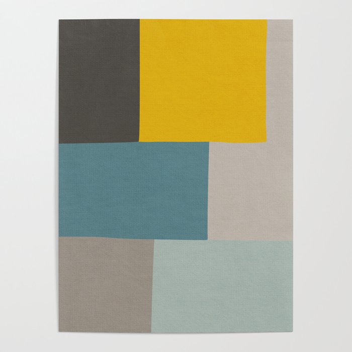 Teal Mustard Gray Modern Patchwork  Poster Gallery Image 4