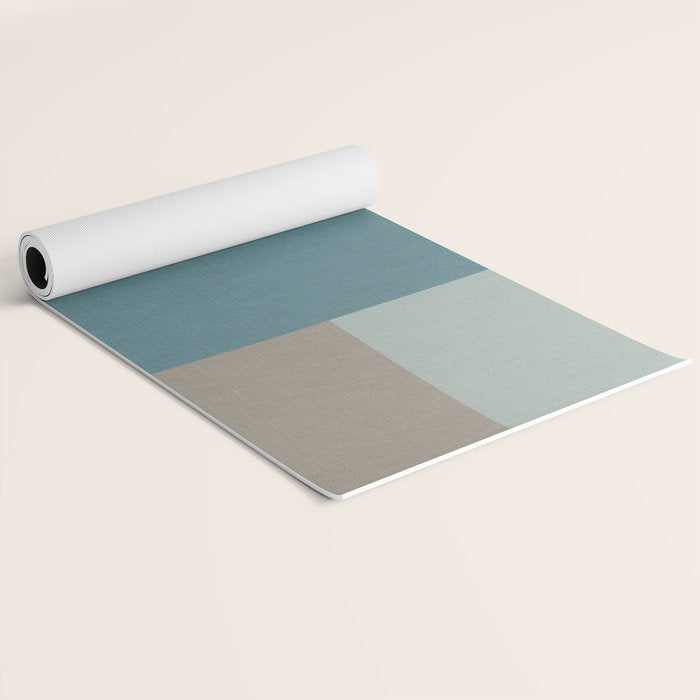 Teal Mustard Gray Modern Patchwork  Yoga Mat Gallery Image 2