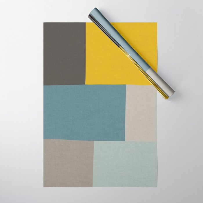 Teal Mustard Gray Modern Patchwork  Wrapping Paper Gallery Image 1