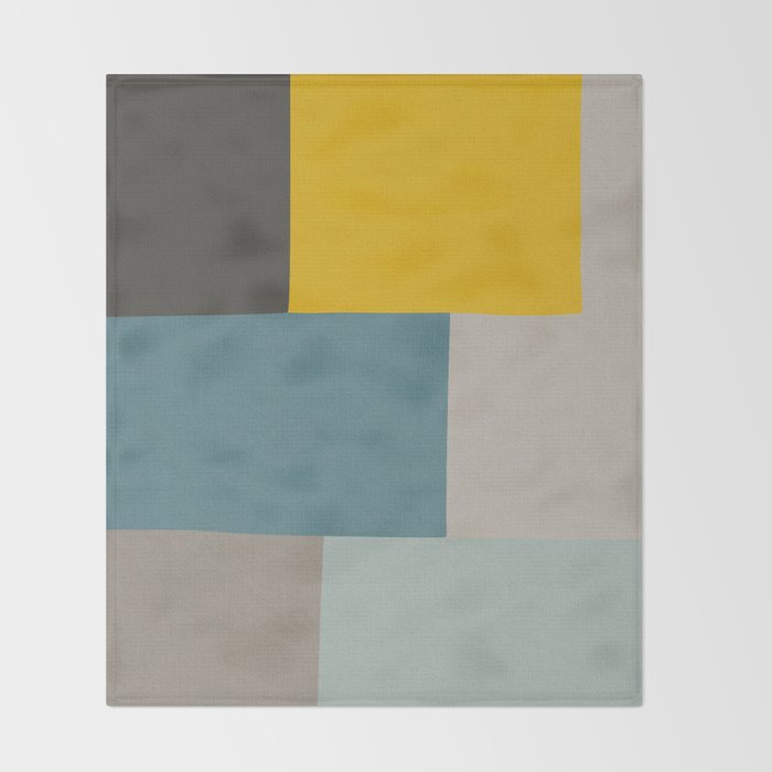 Teal Mustard Gray Modern Patchwork  Throw Blanket Gallery Image 2