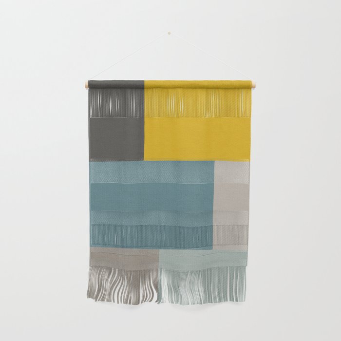Teal Mustard Gray Modern Patchwork  Wall Hanging Gallery Image 1