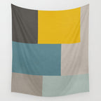 Teal Mustard Gray Modern Patchwork  Wall Tapestry Gallery Image 4