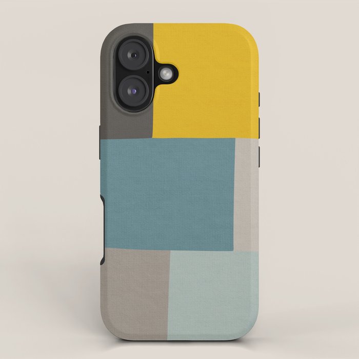 Teal Mustard Gray Modern Patchwork  iPhone Case Gallery Image 1