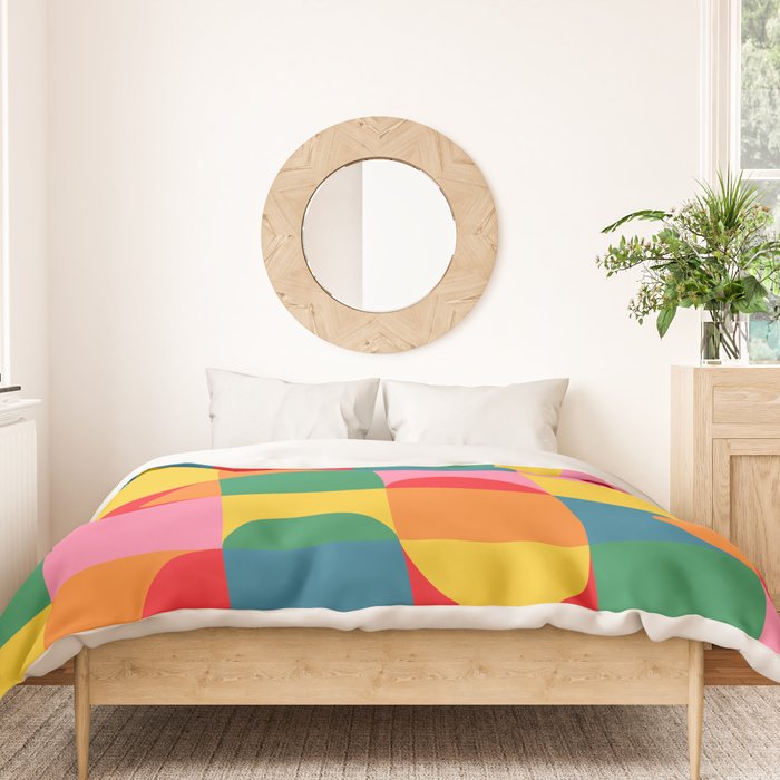 Colorful Mid Century Bauhaus Geometric Abstraction squares and half circles pattern bold colors Duvet Cover Gallery Image 3