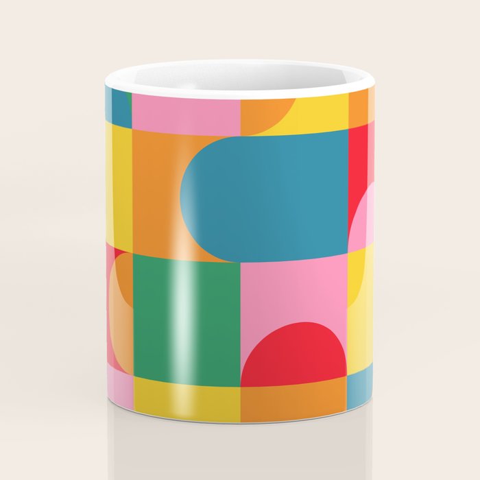 Colorful Mid Century Bauhaus Geometric Abstraction squares and half circles pattern bold colors Coffee Mug Gallery Image 4