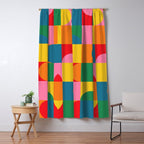 Colorful Mid Century Bauhaus Geometric Abstraction squares and half circles pattern bold colors Window Curtain Gallery Image 5