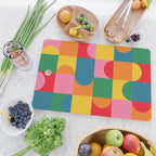 Colorful Mid Century Bauhaus Geometric Abstraction squares and half circles pattern bold colors Cutting Board Gallery Image 2