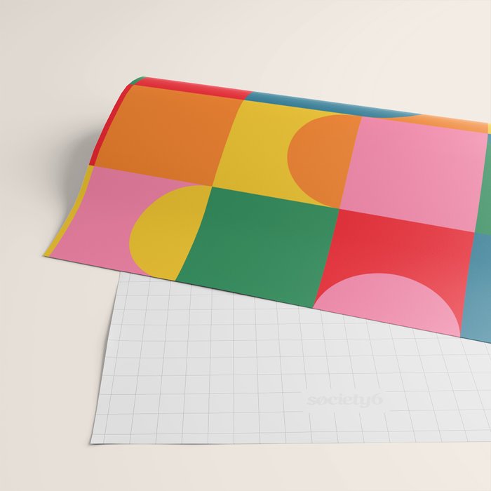 Colorful Mid Century Bauhaus Geometric Abstraction squares and half circles pattern bold colors Wrapping Paper Gallery Image 2