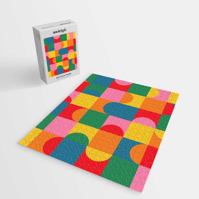 Colorful Mid Century Bauhaus Geometric Abstraction squares and half circles pattern bold colors Jigsaw Puzzle Gallery Image 2