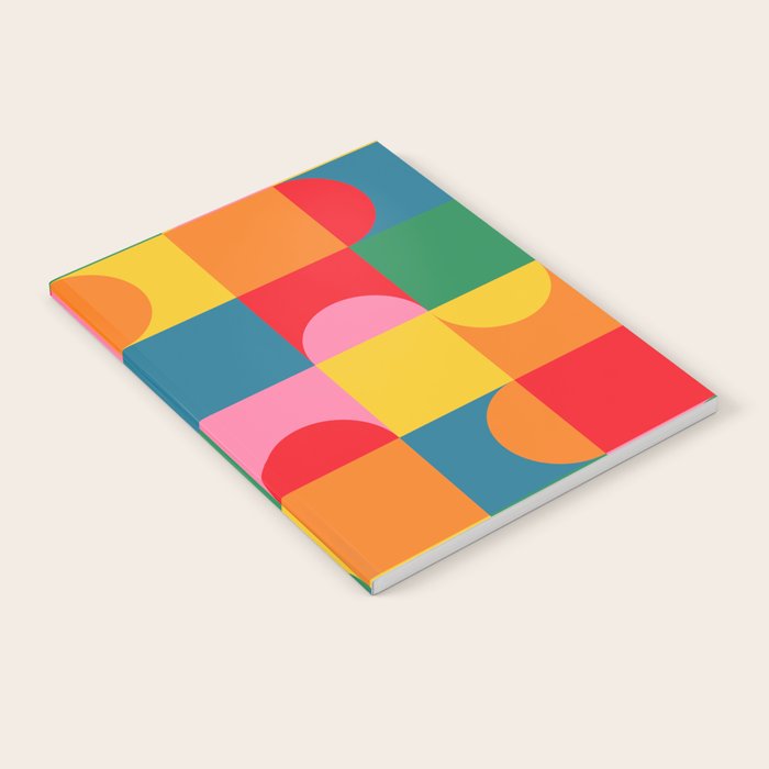 Colorful Mid Century Bauhaus Geometric Abstraction squares and half circles pattern bold colors Notebook Gallery Image 1