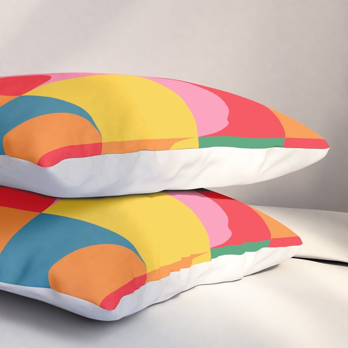 Colorful Mid Century Bauhaus Geometric Abstraction squares and half circles pattern bold colors Pillow Sham Gallery Image 3