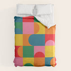 Colorful Mid Century Bauhaus Geometric Abstraction squares and half circles pattern bold colors Duvet Cover Gallery Image 6