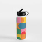Colorful Mid Century Bauhaus Geometric Abstraction squares and half circles pattern bold colors Water Bottle Gallery Image 1