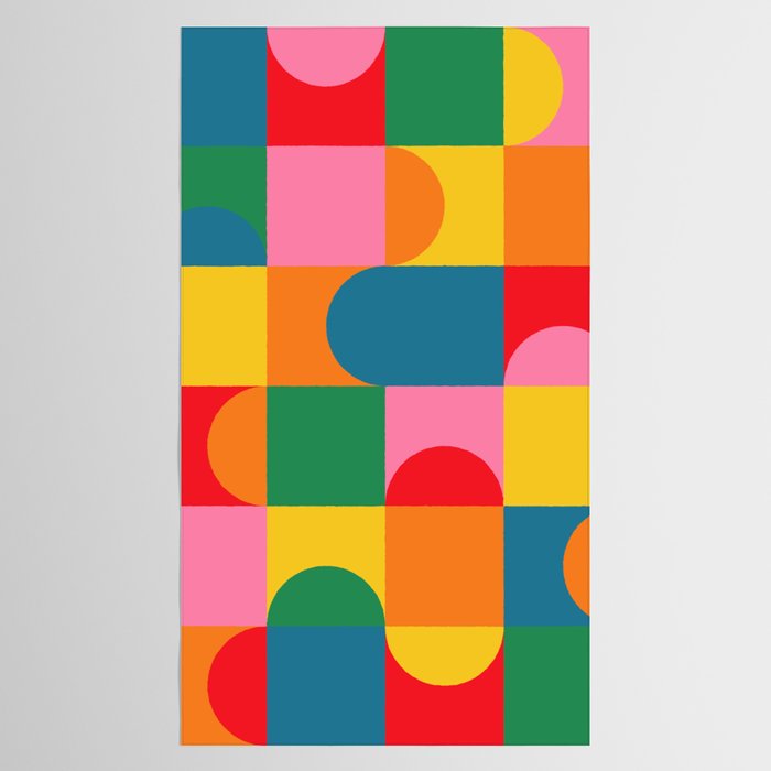 Colorful Mid Century Bauhaus Geometric Abstraction squares and half circles pattern bold colors Tablecloth Gallery Image 2