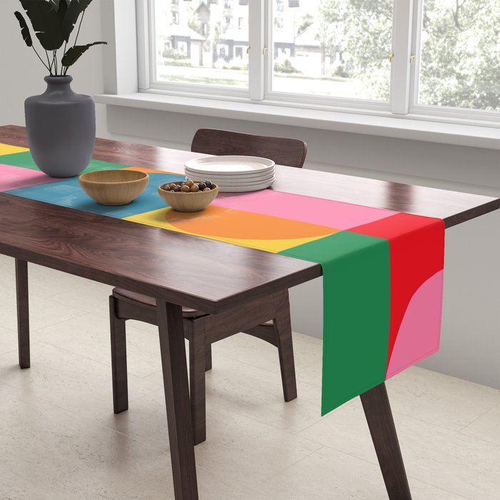 Colorful Mid Century Bauhaus Geometric Abstraction squares and half circles pattern bold colors Table Runner Gallery Image 2