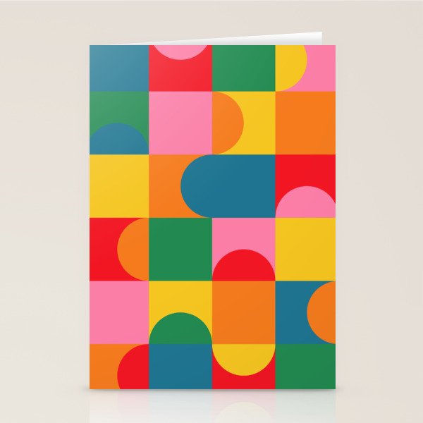 Colorful Mid Century Bauhaus Geometric Abstraction squares and half circles pattern bold colors Stationery Card Gallery Image 1