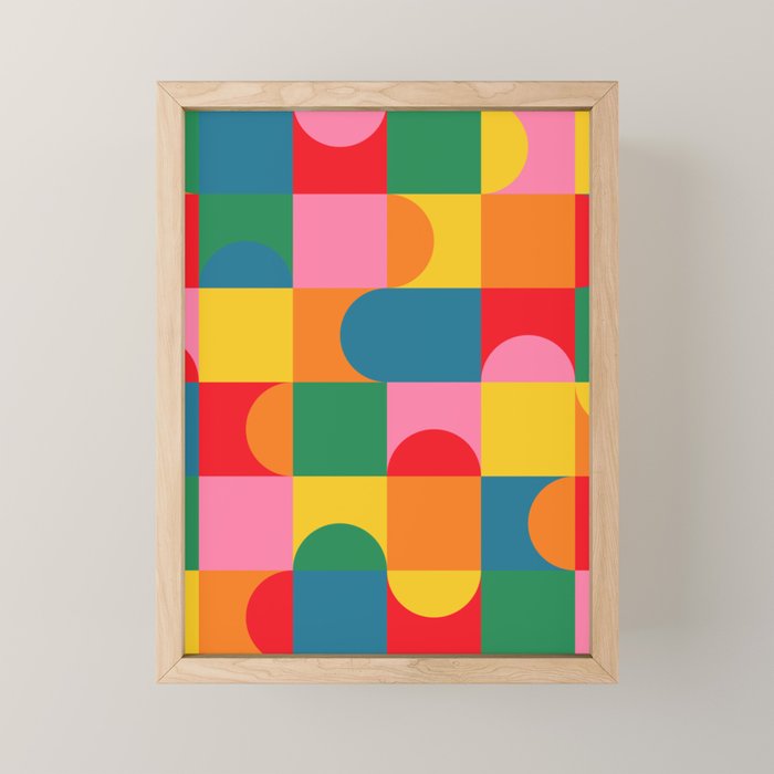 Colorful Mid Century Bauhaus Geometric Abstraction squares and half circles pattern bold colors Mini Art Print Gallery Image 1