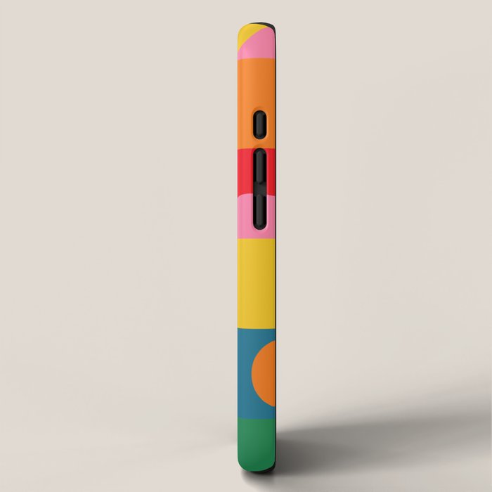Colorful Mid Century Bauhaus Geometric Abstraction squares and half circles pattern bold colors iPhone Case Gallery Image 2
