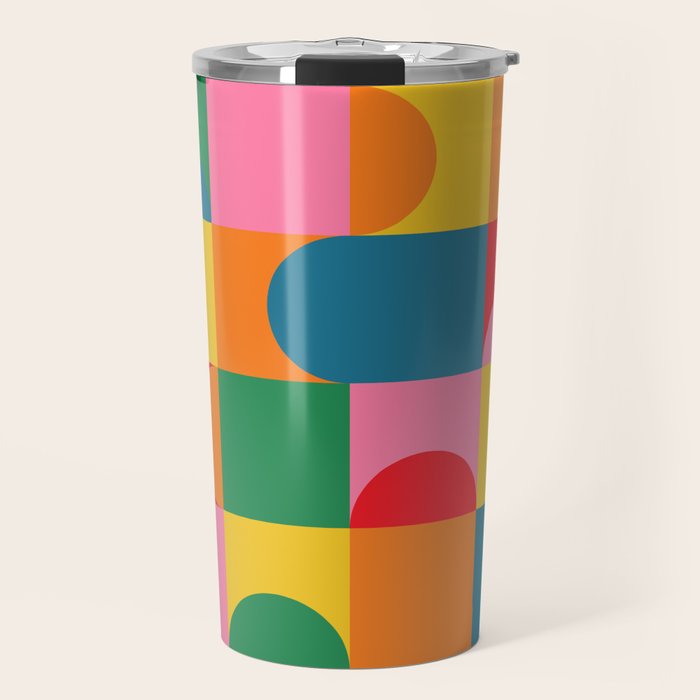 Colorful Mid Century Bauhaus Geometric Abstraction squares and half circles pattern bold colors Travel Mug Gallery Image 1