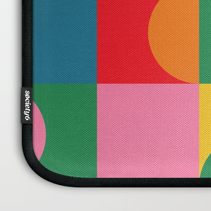 Colorful Mid Century Bauhaus Geometric Abstraction squares and half circles pattern bold colors Laptop Sleeve Gallery Image 3