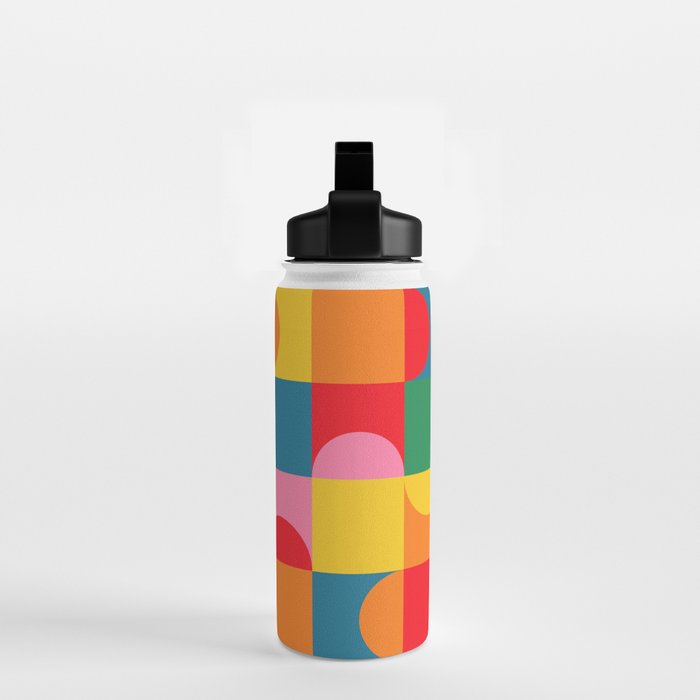Colorful Mid Century Bauhaus Geometric Abstraction squares and half circles pattern bold colors Water Bottle Gallery Image 2
