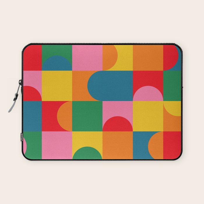 Colorful Mid Century Bauhaus Geometric Abstraction squares and half circles pattern bold colors Laptop Sleeve Gallery Image 1
