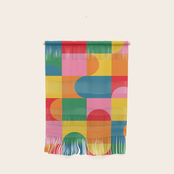 Colorful Mid Century Bauhaus Geometric Abstraction squares and half circles pattern bold colors Wall Hanging Gallery Image 1