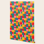 Colorful Mid Century Bauhaus Geometric Abstraction squares and half circles pattern bold colors Wallpaper Gallery Image 2