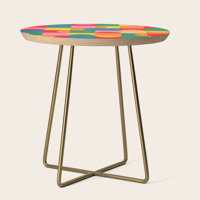 Colorful Mid Century Bauhaus Geometric Abstraction squares and half circles pattern bold colors Side Table Gallery Image 1