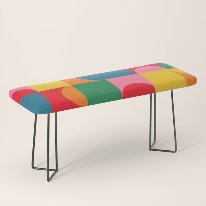 Colorful Mid Century Bauhaus Geometric Abstraction squares and half circles pattern bold colors Bench Gallery Image 1